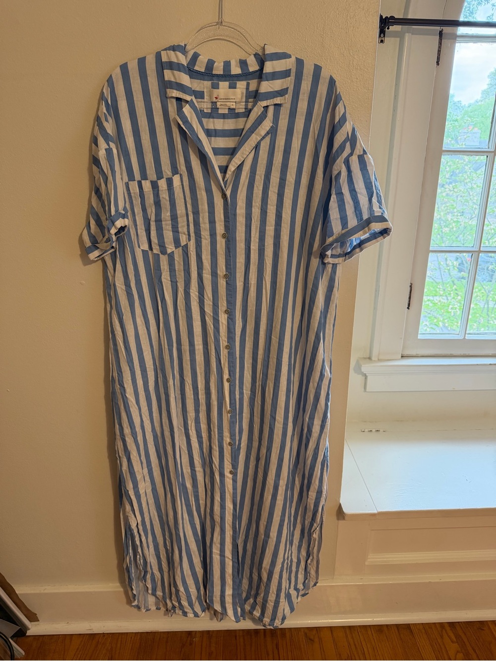 Anthropologie Light Blue & White Striped Button-Front Maxi Shirt Dress - size XL - Picture 4 of 7